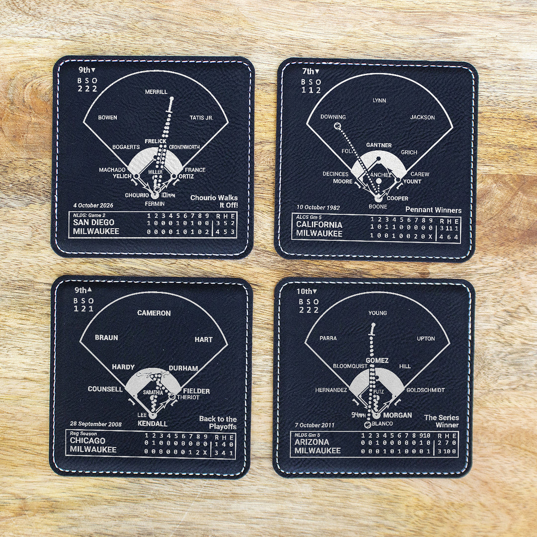 Greatest Milwaukee Brewers Plays: Leatherette Coasters (Set of 4)