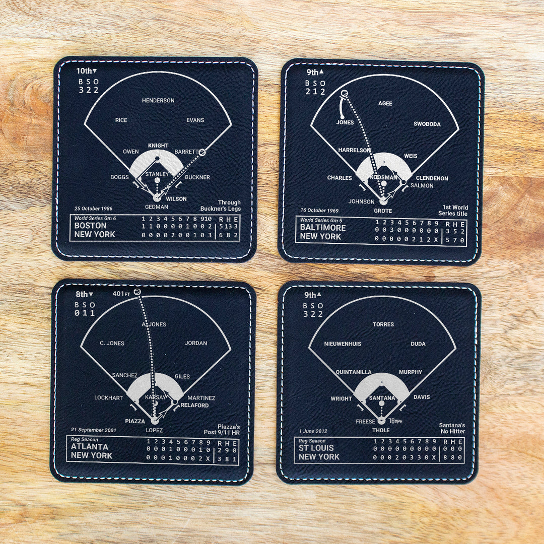 New York Mets Greatest Plays: Leatherette Coasters (Set of 4)