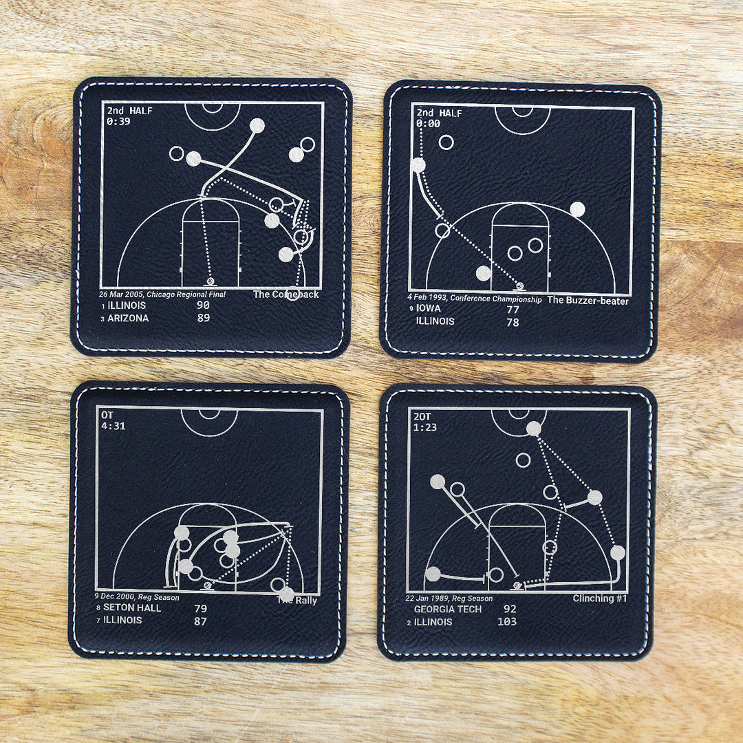 Greatest Illinois Basketball Plays: Leatherette Coasters (Set of 4)