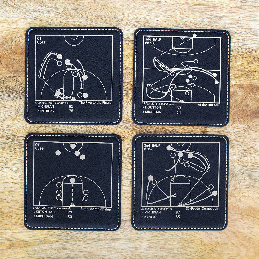 Greatest Michigan Basketball Plays: Leatherette Coasters (Set of 4)