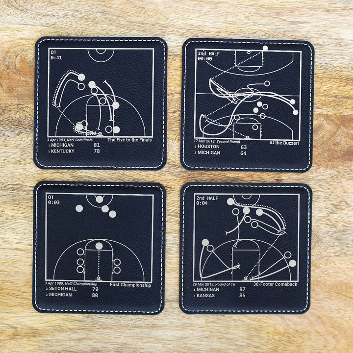 Greatest Michigan Basketball Plays: Leatherette Coasters (Set of 4)