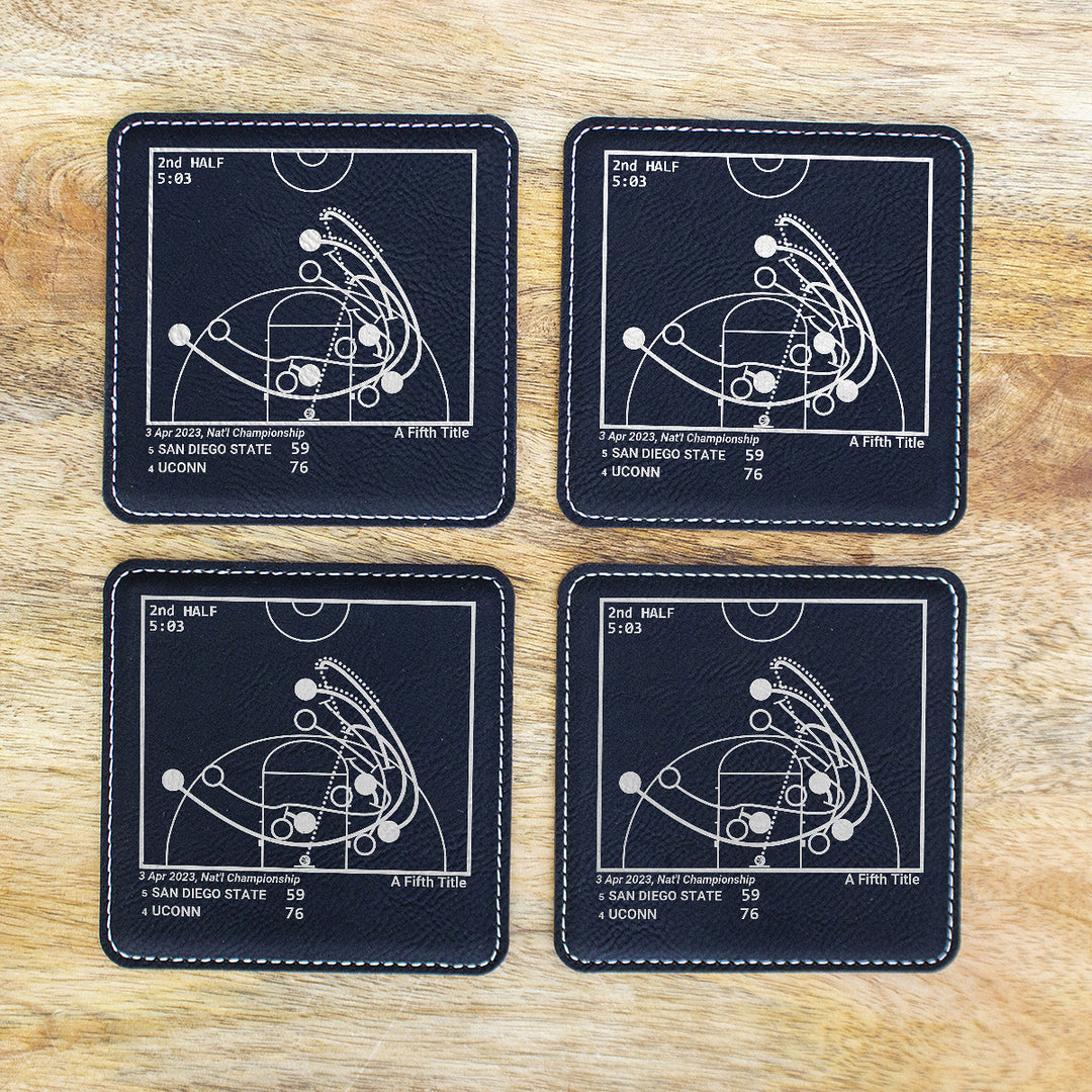 <b>2023 Champions</b> UCONN Basketball Plays: Leatherette Coasters (Set of 4)