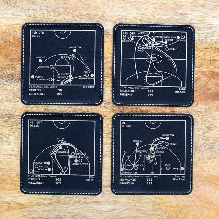 <b>2021 Champions</b> Bucks Plays: Leatherette Coasters (Set of 4)