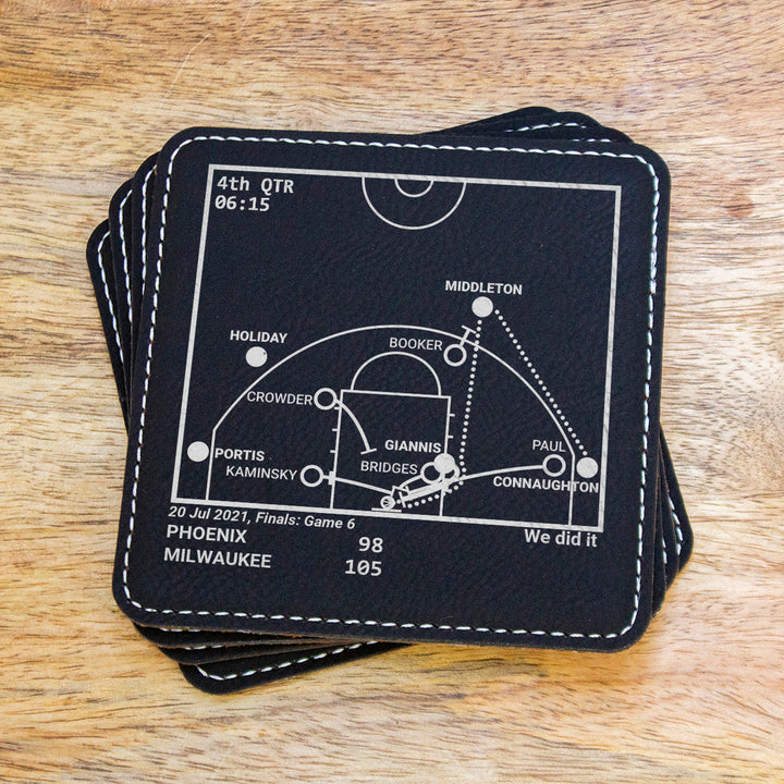 <b>2021 Champions</b> Bucks Plays: Leatherette Coasters (Set of 4)