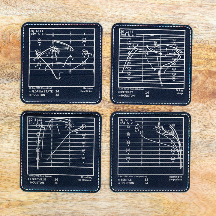 Houston Football Greatest Plays: Leatherette Coasters (Set of 4)