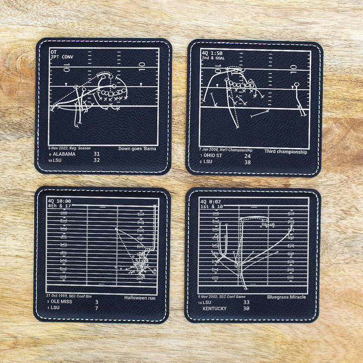 Greatest LSU Football Plays: Leatherette Coasters (Set of 4)