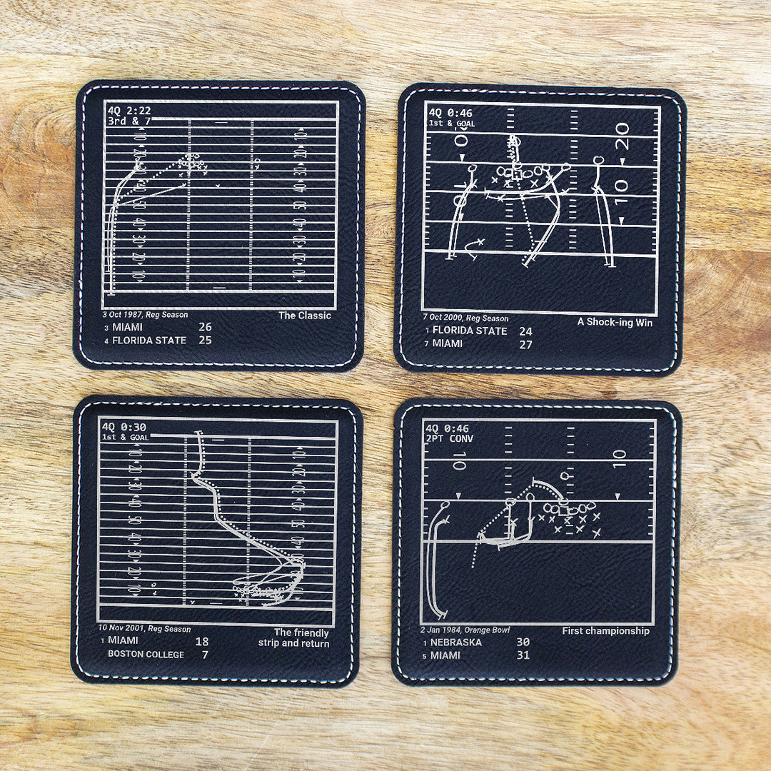 Greatest Miami Football Plays: Leatherette Coasters (Set of 4)