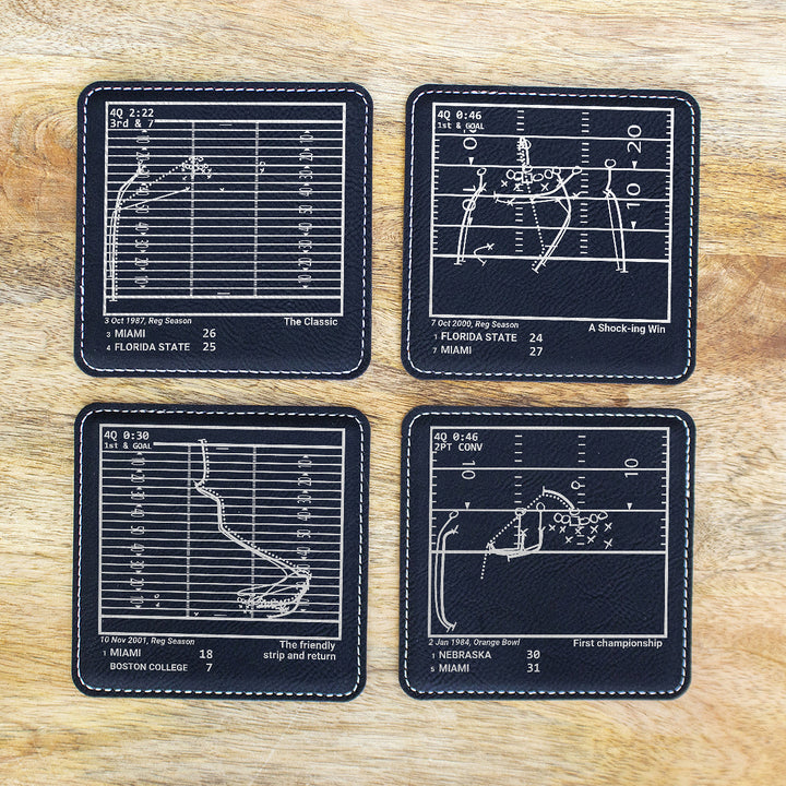 Greatest Miami Football Plays: Leatherette Coasters (Set of 4)