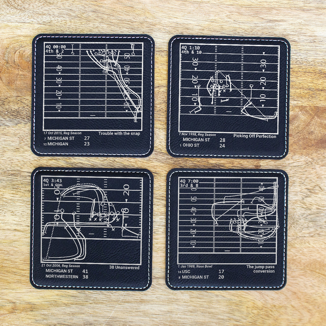 Greatest Michigan State Football Plays: Leatherette Coasters (Set of 4)