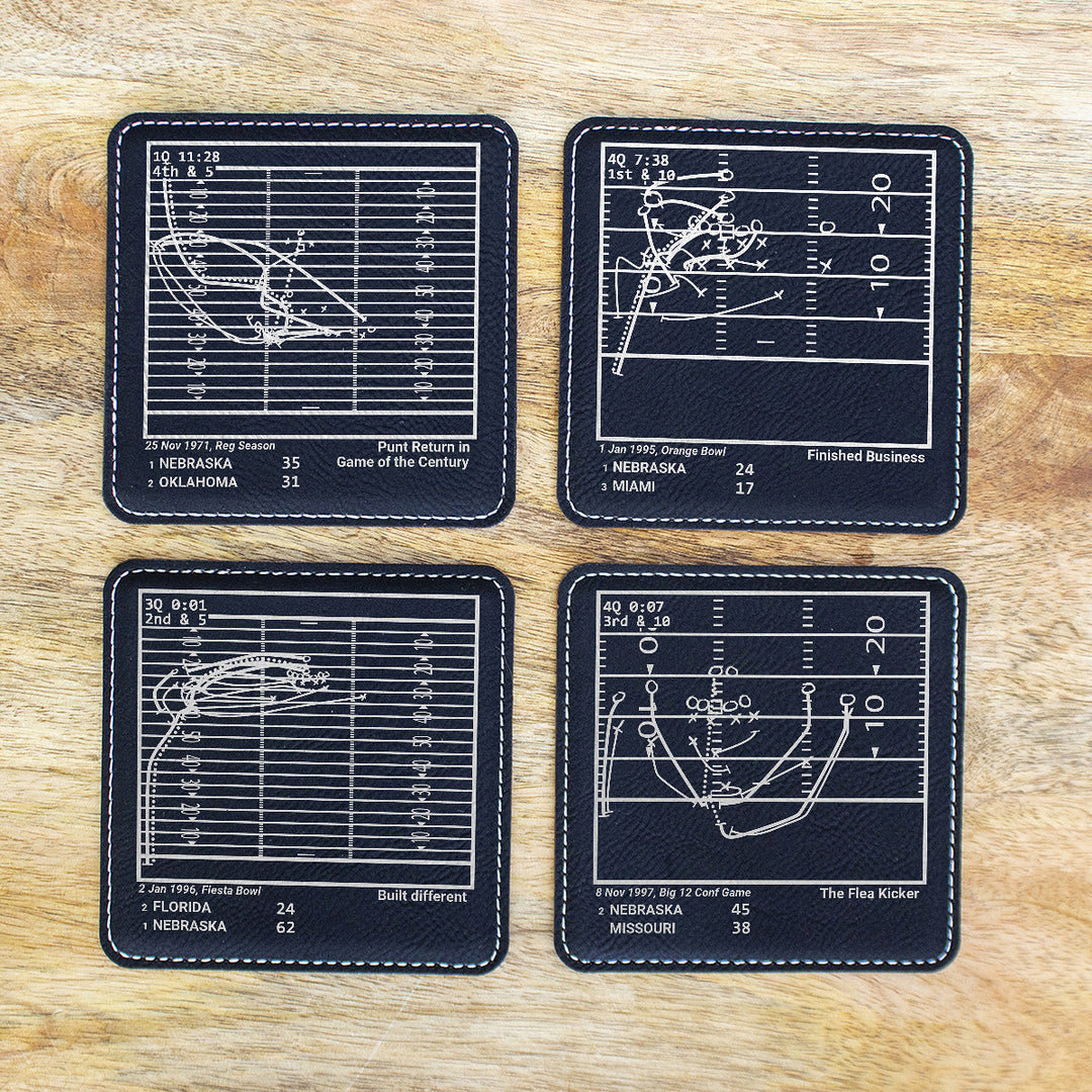 Greatest Nebraska Football Plays: Leatherette Coasters (Set of 4)