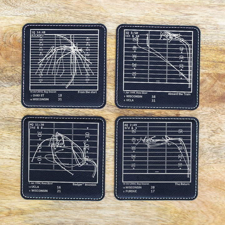 Greatest Wisconsin Football Plays: Leatherette Coasters (Set of 4)