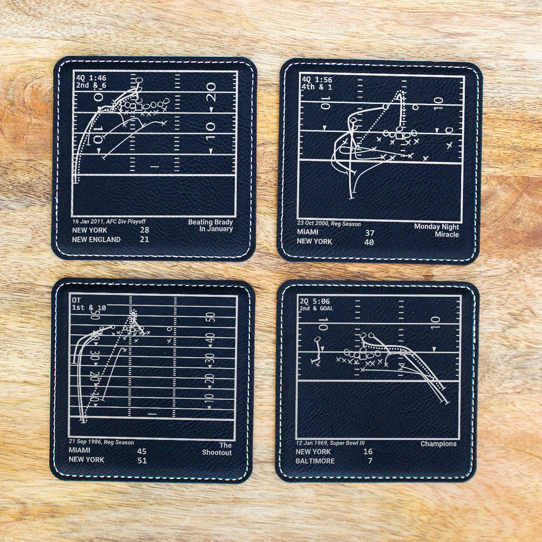 New York Jets Greatest Plays: Leatherette Coasters (Set of 4)