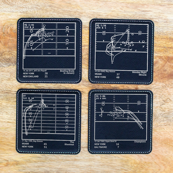 New York Jets Greatest Plays: Leatherette Coasters (Set of 4)