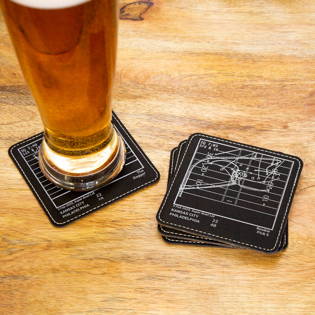 <b>Eagles 2025 Championship Set </b> | Philadelphia Eagles 2025 Greatest Plays: Leatherette Coasters (Set of 4)