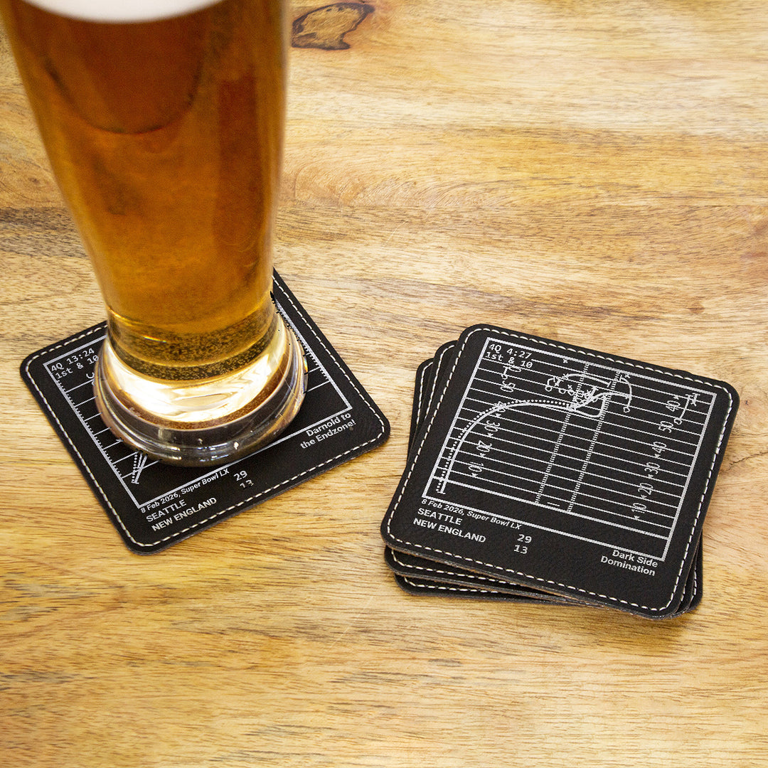 <b>Seahawks 2026 Super Bowl</b> Champions Plays: Leatherette Coasters (Set of 4)