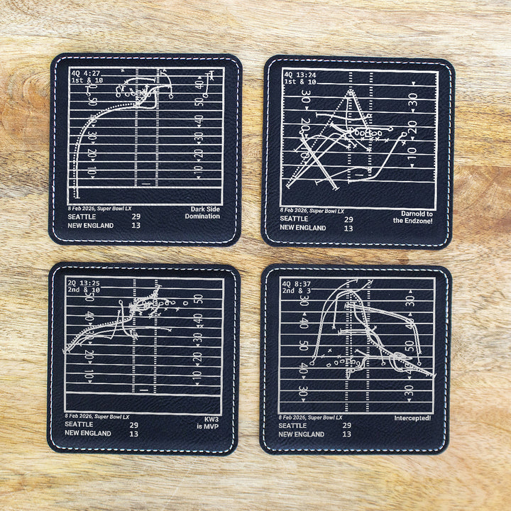 <b>Seahawks 2026 Super Bowl</b> Champions Plays: Leatherette Coasters (Set of 4)