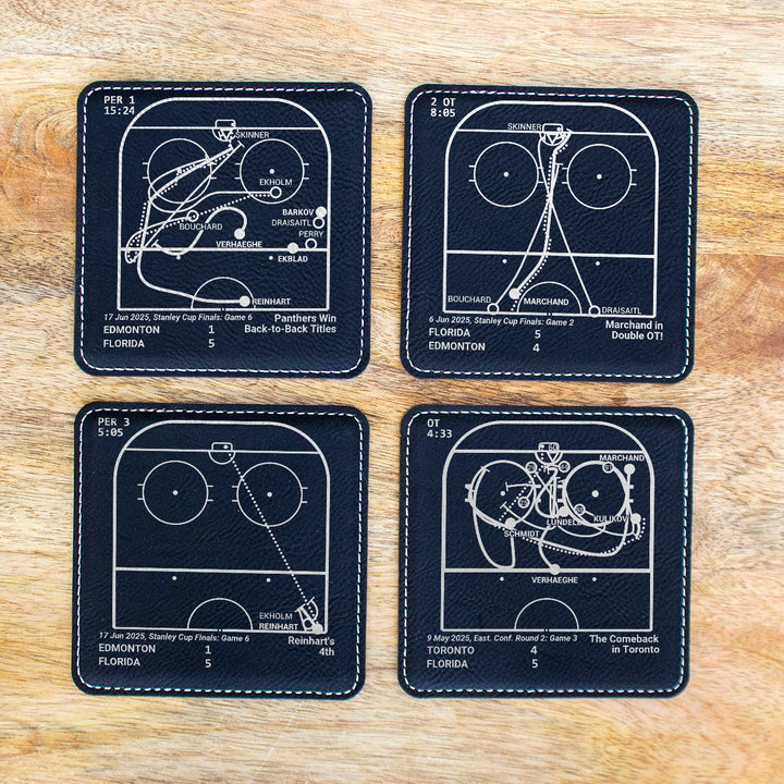 <b>2025 Champions</b> Panthers Plays: Leatherette Coasters (Set of 4)