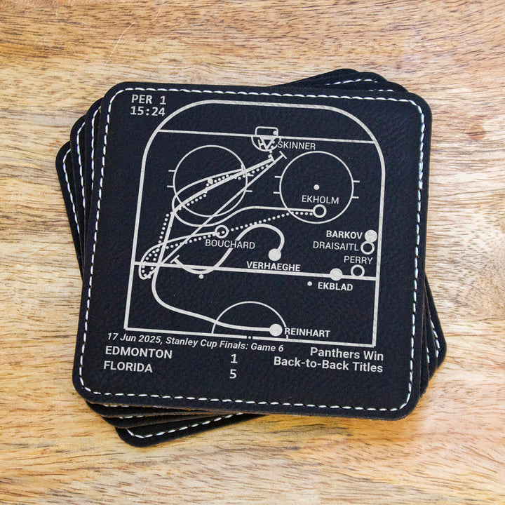 <b>2025 Champions</b> Panthers Plays: Leatherette Coasters (Set of 4)