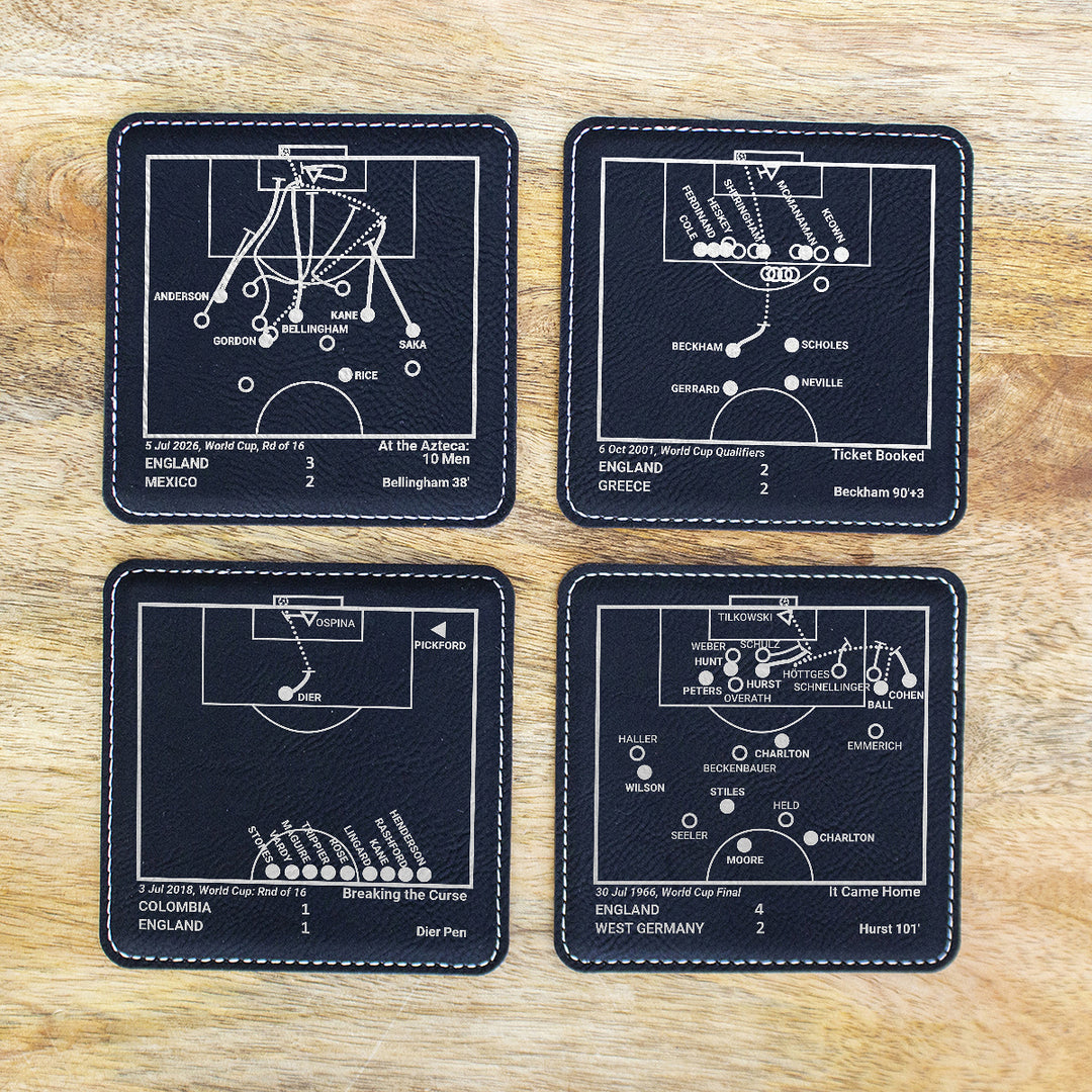 Greatest England National Team World Cup Plays: Leatherette Coasters (Set of 4)
