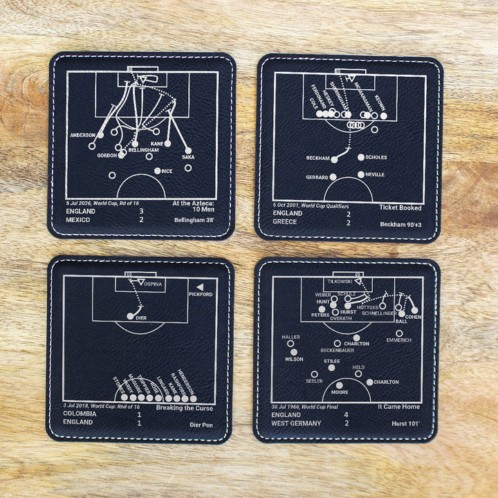 Greatest England National Team World Cup Plays: Leatherette Coasters (Set of 4)
