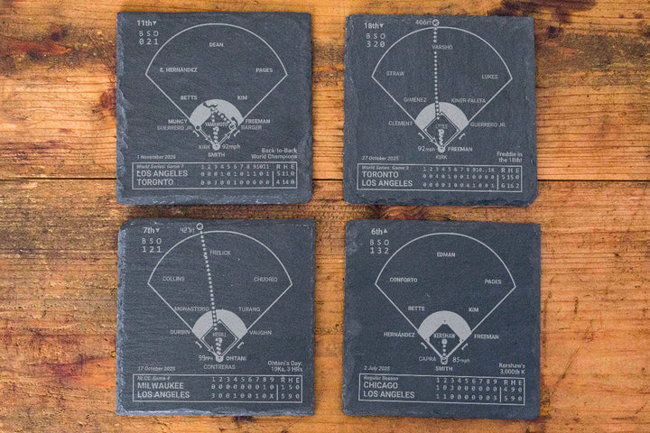 <b>2025 Dodgers World Champions</b> Greatest Plays: Slate Coasters (Set of 4)