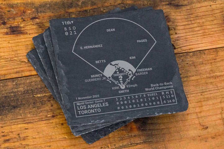 <b>2025 Champions</b> Dodgers Plays: Slate Coasters (Set of 4)