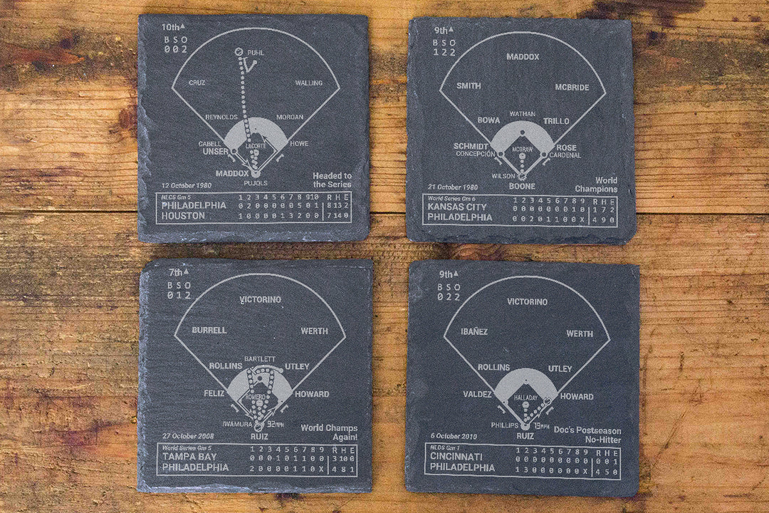 Philadelphia Phillies Greatest Plays: Slate Coasters (Set of 4)