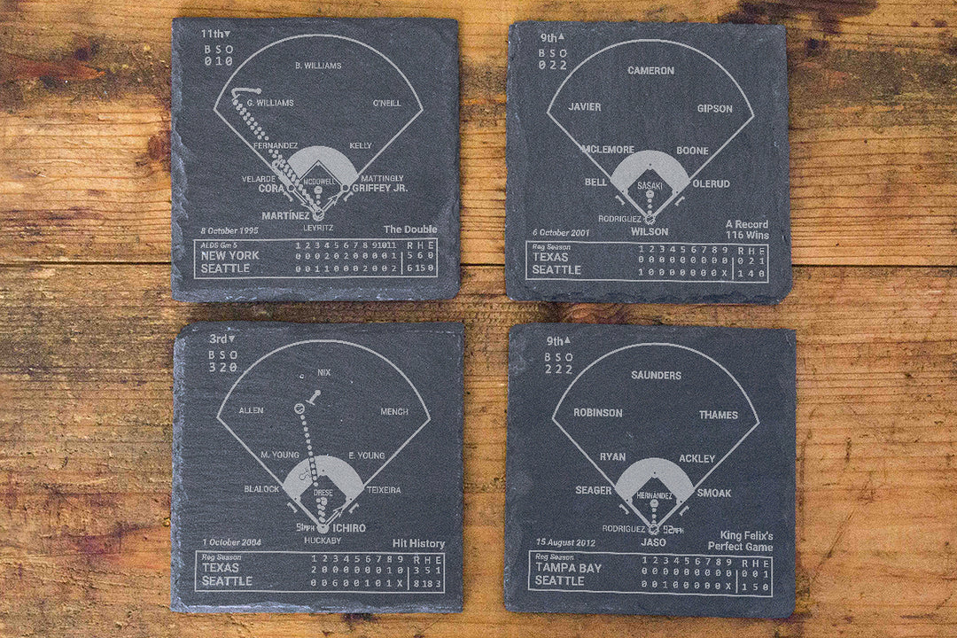 Seattle Mariners Greatest Plays: Slate Coasters (Set of 4)