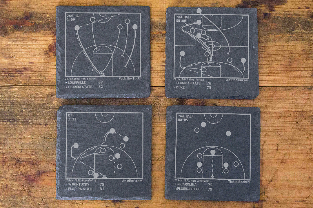 Greatest Florida State Basketball Plays: Slate Coasters (Set of 4)