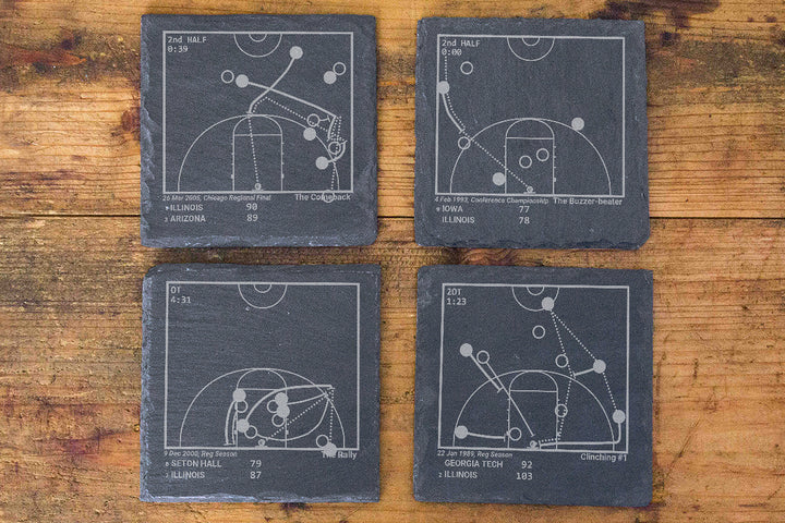 Greatest Illinois Basketball Plays: Slate Coasters (Set of 4)