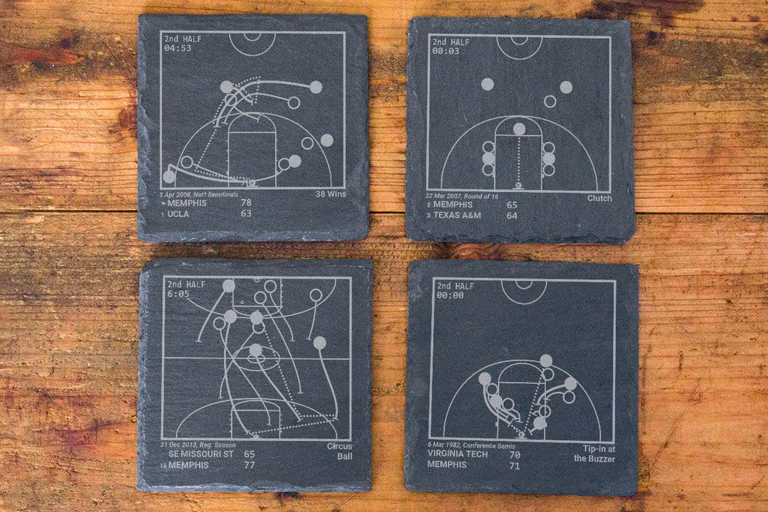 Memphis Basketball Greatest Plays: Slate Coasters (Set of 4)