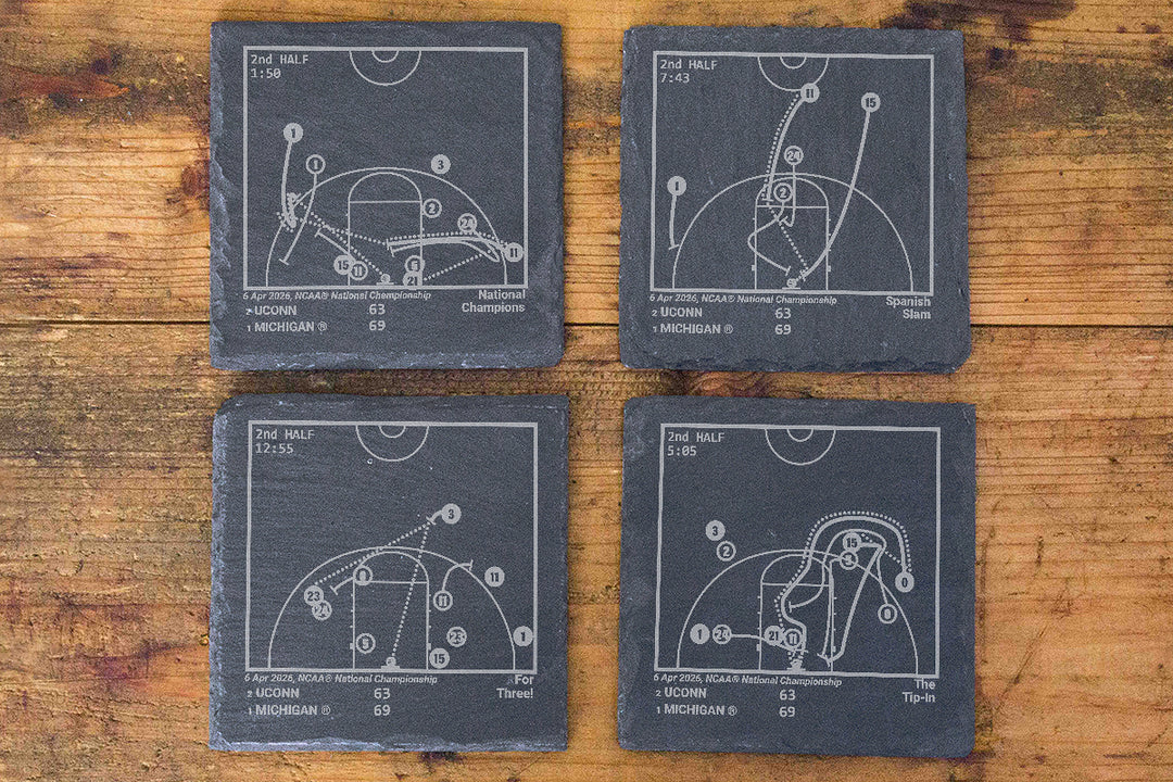 <b>2026 Champions</b> Michigan Basketball Plays: Slate Coasters (Set of 4)
