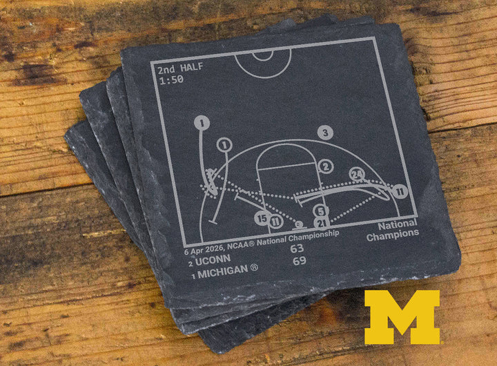 <b>2026 Champions</b> Michigan Basketball Plays: Slate Coasters (Set of 4)