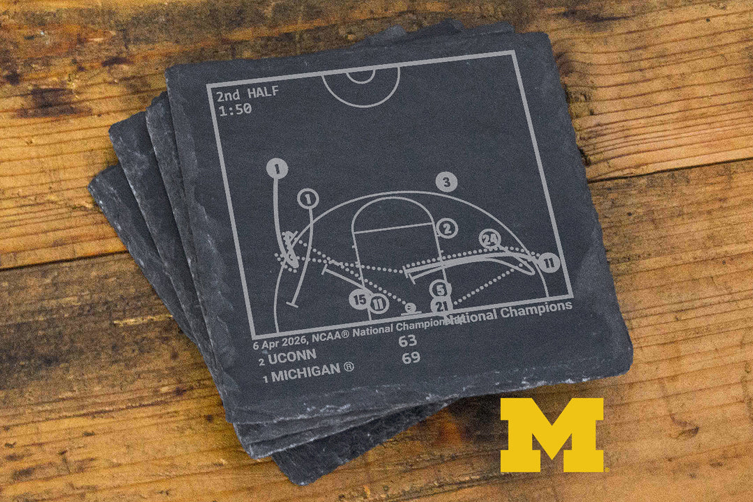 <b>2026 Champions</b> Michigan Basketball Plays: Slate Coasters (Set of 4)
