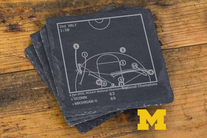 <b>2026 Champions</b> Michigan Basketball Plays: Slate Coasters (Set of 4)