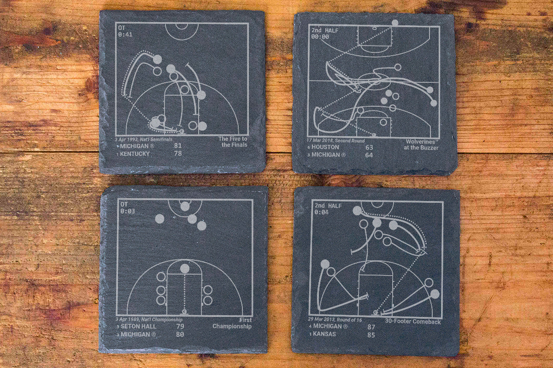 Michigan Basketball Greatest Plays: Slate Coasters (Set of 4)