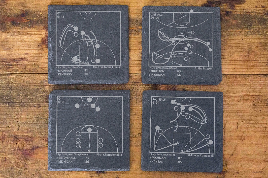 Greatest Michigan Basketball Plays: Slate Coasters (Set of 4)