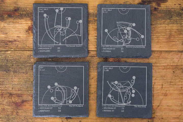 Greatest Michigan State Basketball Plays: Slate Coasters (Set of 4)