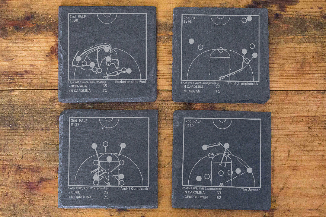 Greatest UNC Basketball Plays: Slate Coasters (Set of 4)