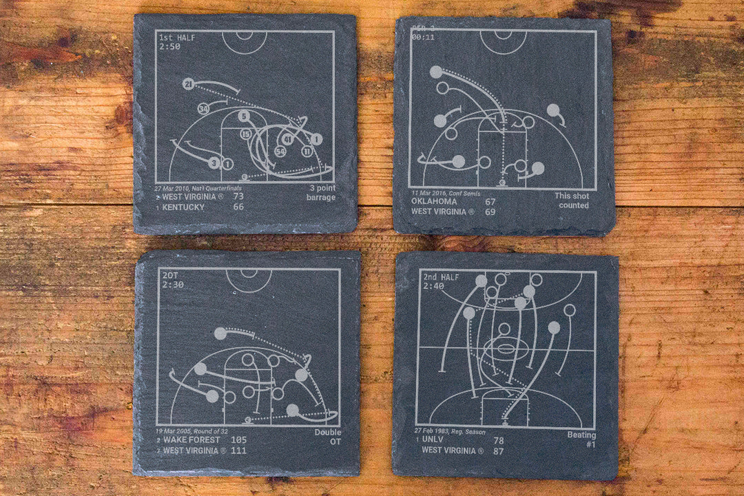 West Virginia Basketball Greatest Plays: Slate Coasters (Set of 4)