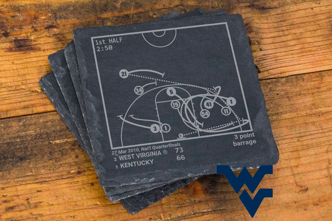 West Virginia Basketball Greatest Plays: Slate Coasters (Set of 4)