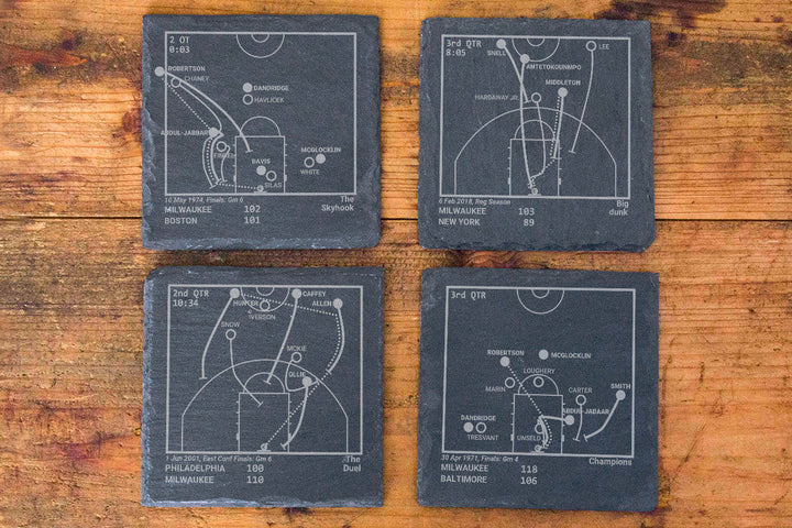 Milwaukee Bucks Greatest Plays: Slate Coasters (Set of 4)