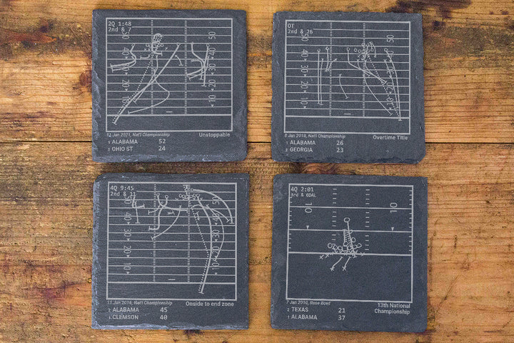 Greatest Alabama Saban Era Football Plays: Slate Coasters (Set of 4)
