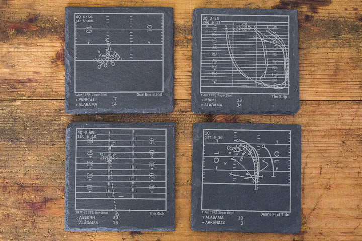 Greatest Alabama Football Vintage Plays: Slate Coasters (Set of 4)