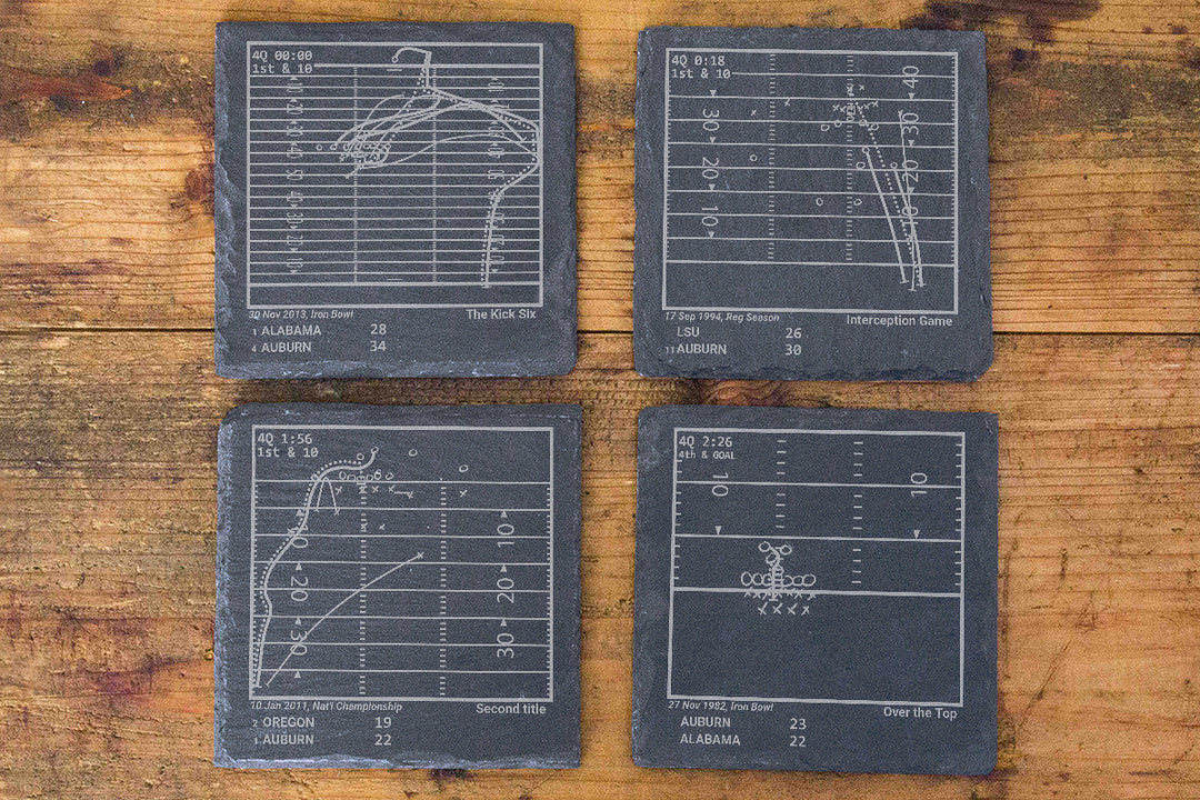 Greatest Auburn Football Plays: Slate Coasters (Set of 4)