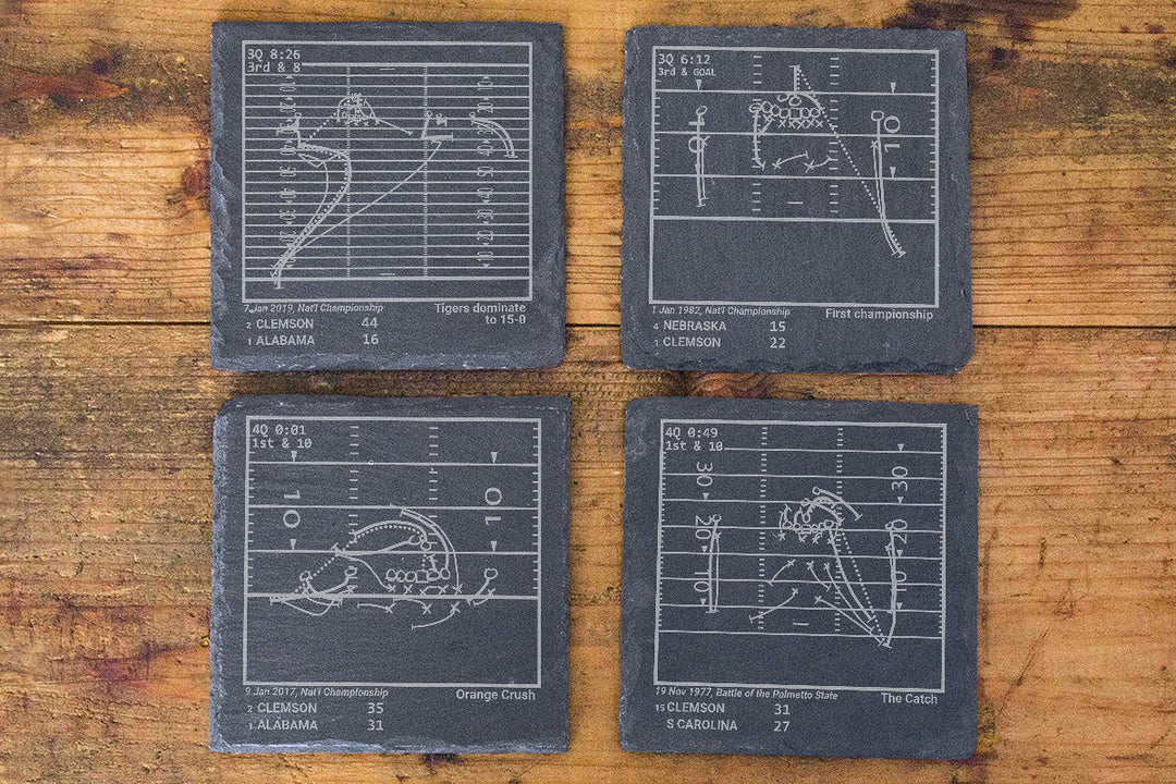 Greatest Clemson Football Plays: Slate Coasters (Set of 4)