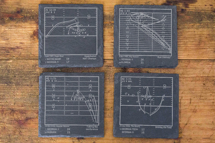 Greatest Georgia Football Plays: Slate Coasters (Set of 4)
