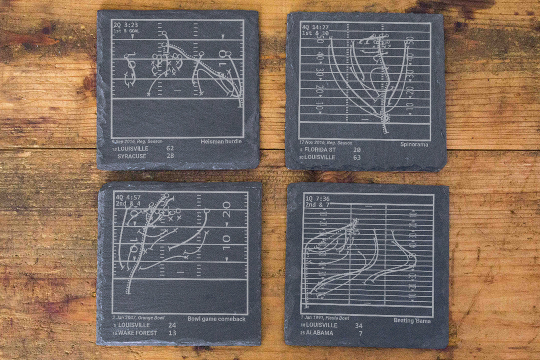 Greatest Louisville Football Plays: Slate Coasters (Set of 4)