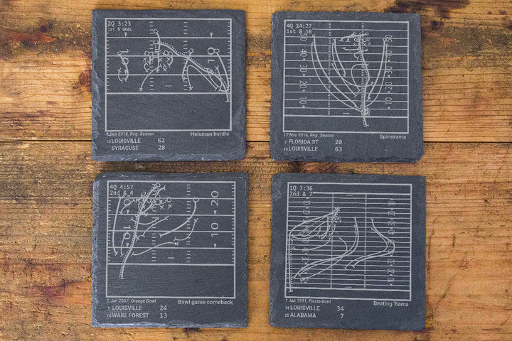 Greatest Louisville Football Plays: Slate Coasters (Set of 4)