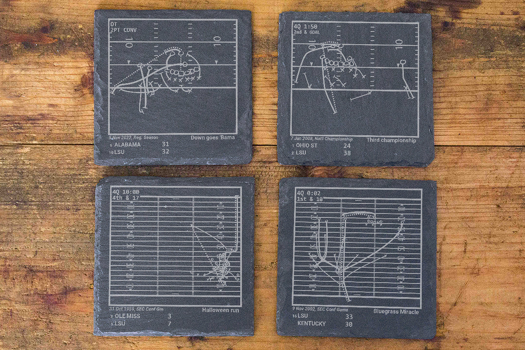 Greatest LSU Football Plays: Slate Coasters (Set of 4)